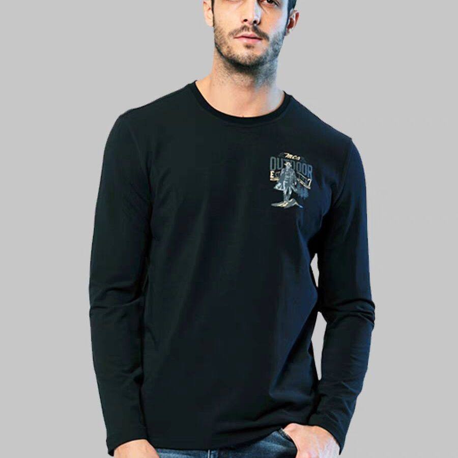 MCS男装秋冬款休闲圆领长袖T恤男中年爸爸装美式复古微弹打底衫男