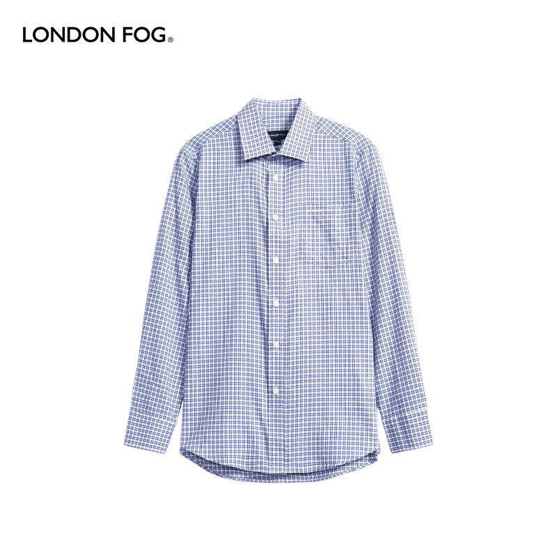 LONDON FOG/伦敦雾男装秋冬款棉+羊绒休闲格子衬衫男长袖衬衣中年