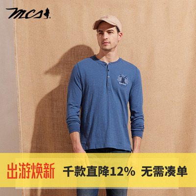 MCS长袖休闲中年T恤男