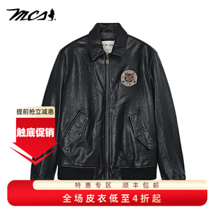 做旧宽松皮夹克 新款 MCS万宝路男女同款 绵羊皮真皮皮衣飞行员秋季