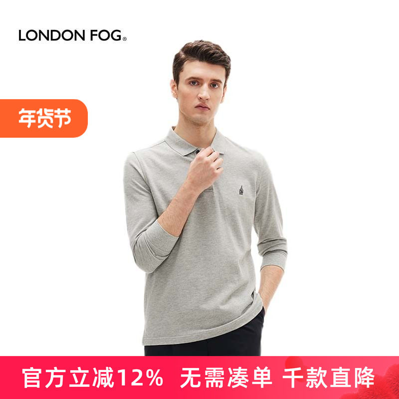 LONDON FOG/伦敦雾男士长袖T恤春夏薄款休闲百搭翻领纯棉POLO衫男