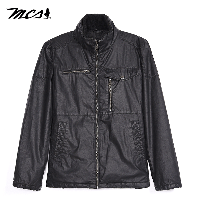 MCS男装秋冬涂层棉仿皮毛领复古休闲立领夹克间棉外套棉衣男棉袄