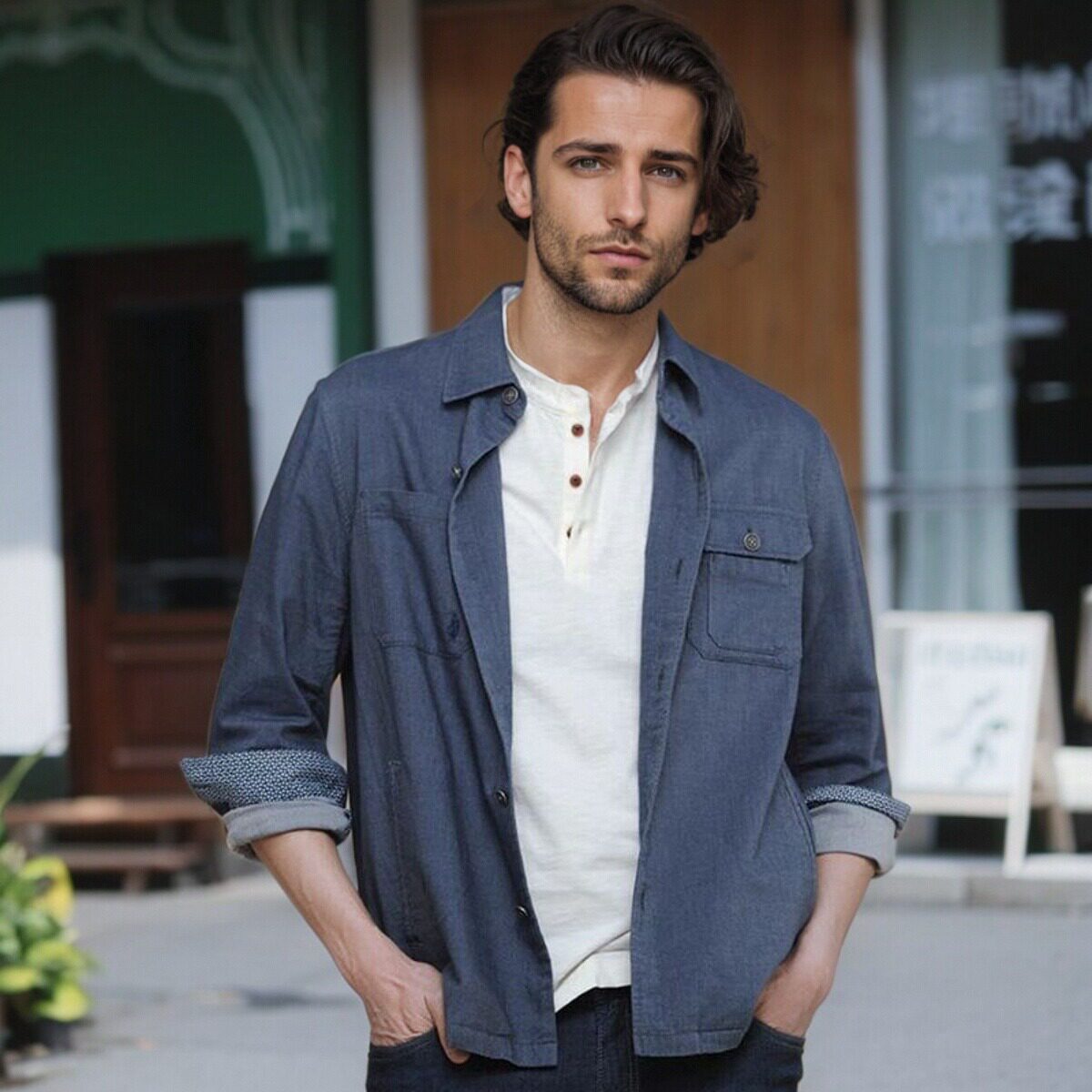 MCS万宝路男装春夏薄款男士纯棉美式休闲夹克中年多袋衬衫款外套