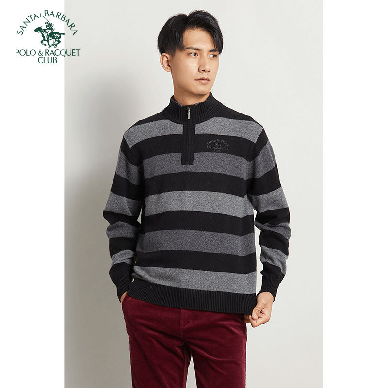 圣大保罗男装拉链立领羊绒衫