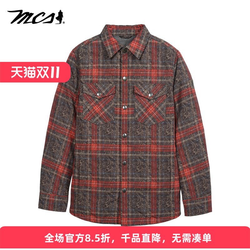 MCS冬季男装休闲格子衬衫款羽绒