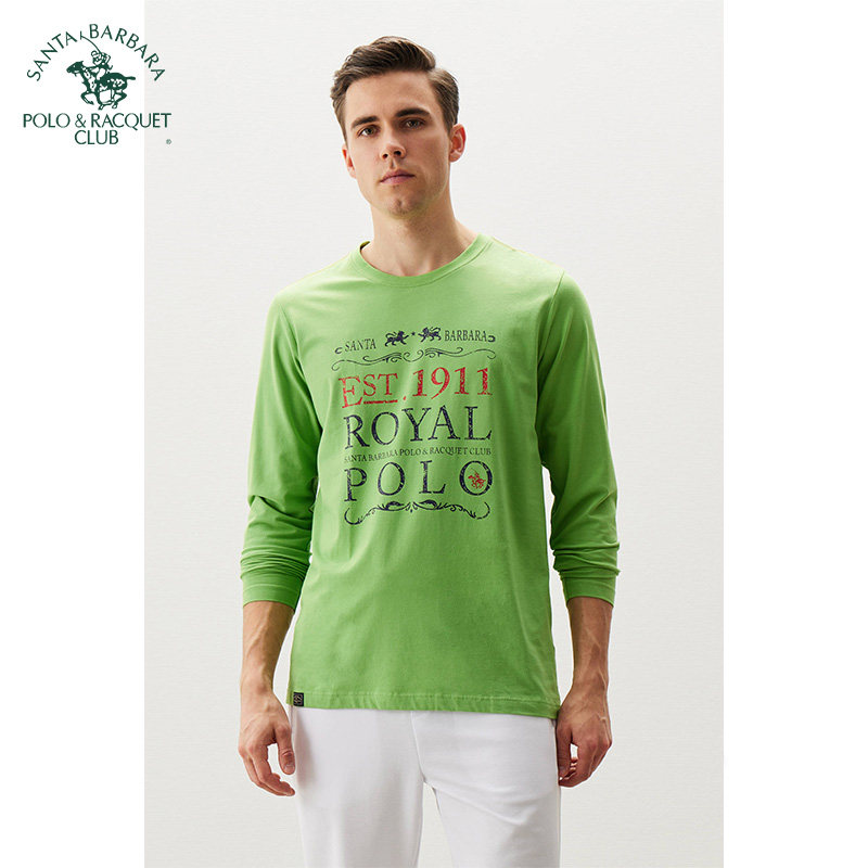 圣大保罗男装新款修身版微弹长袖T恤春夏季薄款长袖圆领t恤