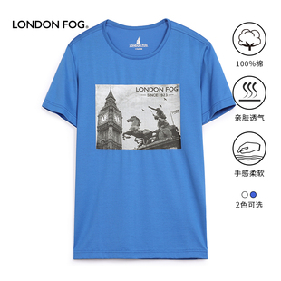 LONDON FOG/伦敦雾男装圆领休闲印花衫100%棉男士短袖T恤透气百搭