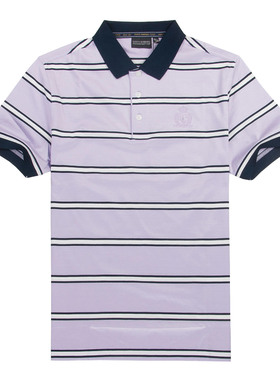 圣大保罗男装行货夏款双丝光棉经典商务宽松条纹短袖T恤PS12KT230