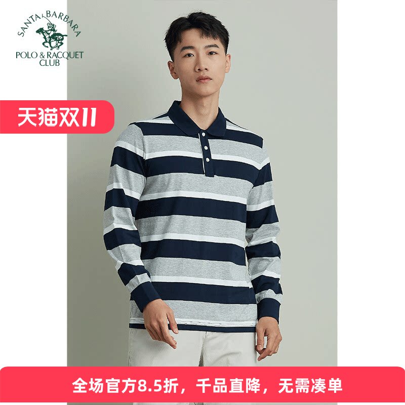 圣大保罗男装春秋翻领纯棉t恤