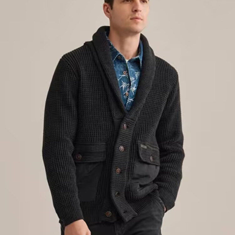 MCS中年爸爸秋冬毛衣开衫外套男士休闲上衣青果领长袖针织衫男装