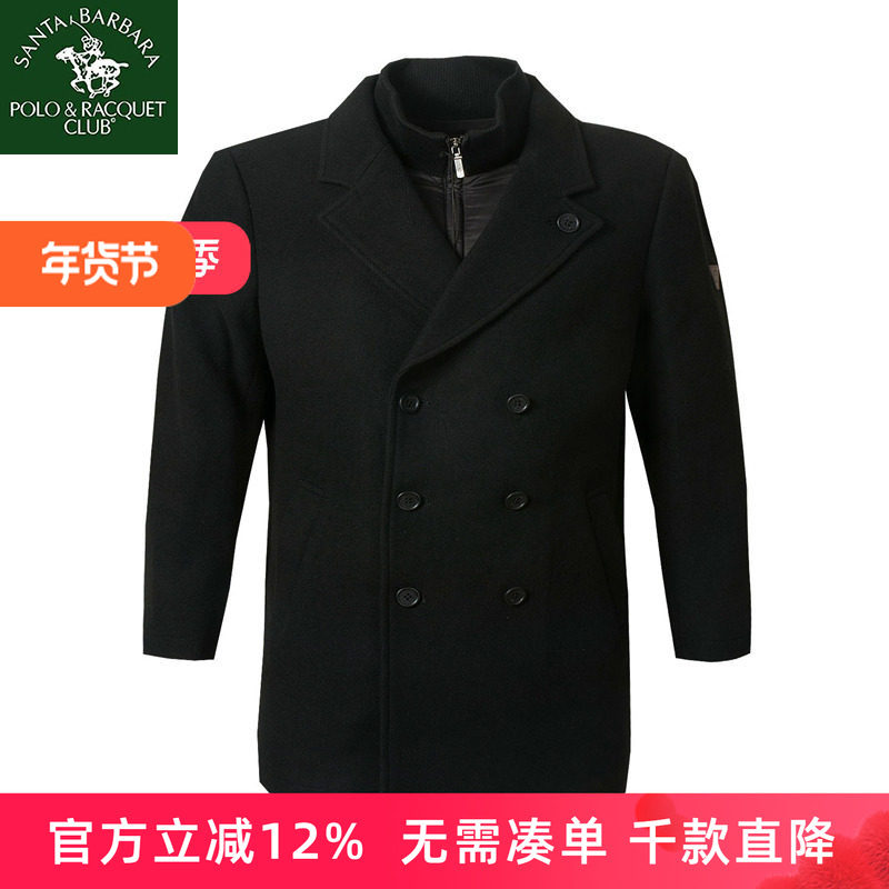 圣大保罗秋冬新款男士外套商务休闲宽松中长款呢子羊毛大衣爸爸装
