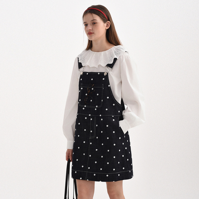 法式复古波点牛仔背心裙