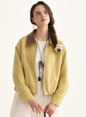 DIGBUTY旧时来信'绝美巨好看的小外套春2026新款短款高级黄色麂皮