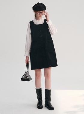 DIGBUTY往事时光机'灯芯绒背带裙秋冬新款手工捏褶a字连衣裙女