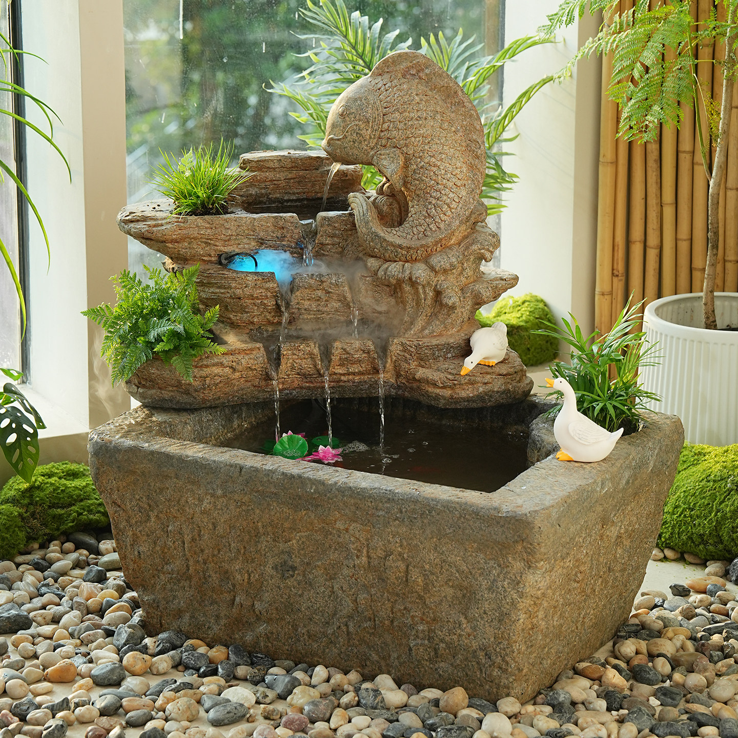 新中式假山喷泉鱼池造景摆件