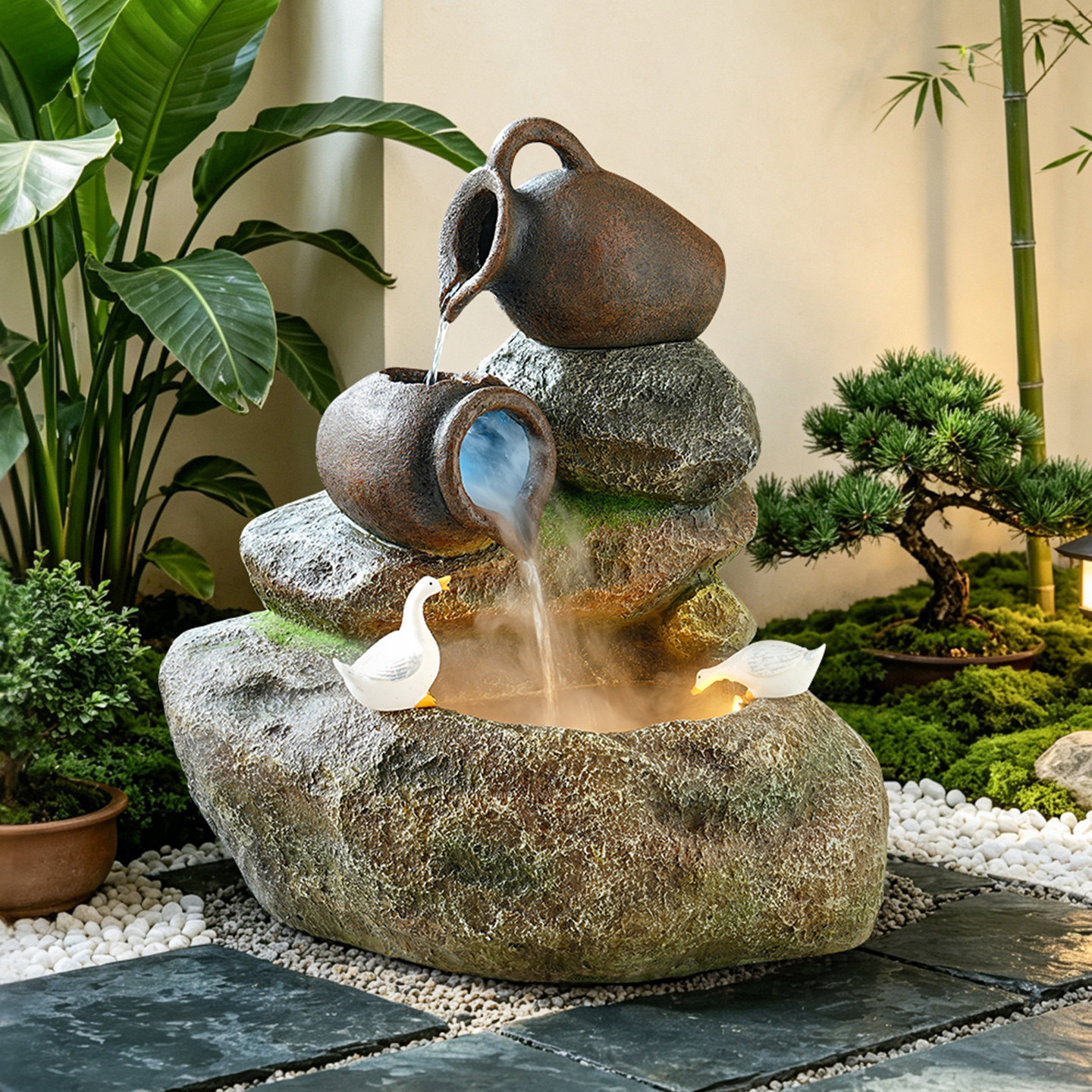 新中式假山流水庭院景观摆件