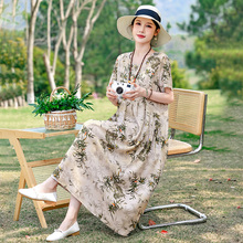 妈妈纯棉绸连衣裙女士夏季薄款轻奢高级感睡衣大码短袖可外穿睡裙