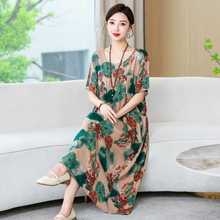 夏季中老年妈妈纯棉绸连衣裙女大码高级感家居服睡衣宽松短袖睡裙