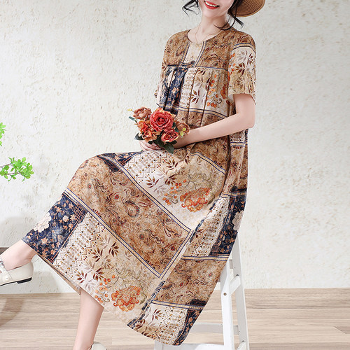 2026新款夏季棉绸连衣裙女中老年妈妈家居服睡衣大码高端外穿睡裙