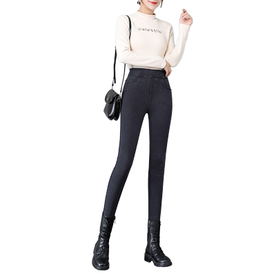 烟灰色牛仔春秋款显瘦百搭打底裤