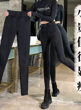 烟灰色打底裤女外穿2024新款春秋薄款高腰松紧腰紧身铅笔小脚裤子