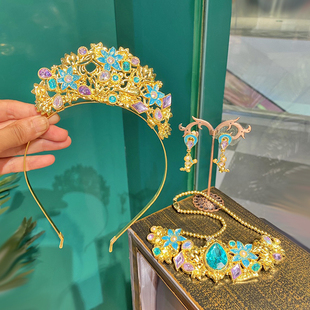 上海现货迪士尼出口茉莉公主合金发箍皇冠项链耳夹女童大人共用