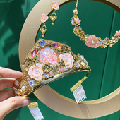 迪士尼正品 粉色睡美人合金皇冠项链耳夹发箍