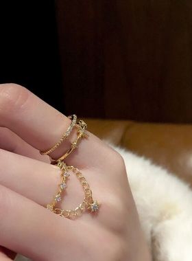 高级六芒星锆石ins冷淡风戒指女