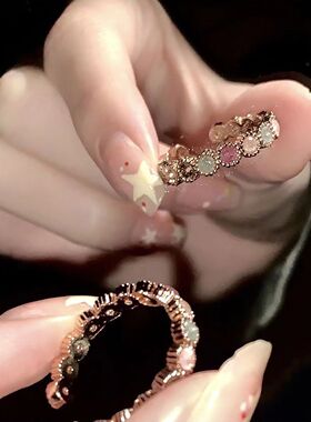 彩虹戒指锆石锆石镀金甜酷