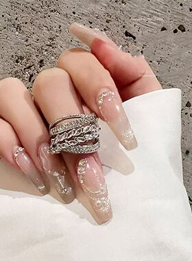 2025新款麦穗多层锆石气质简约百搭复古个性可调节戒指女开口戒圈