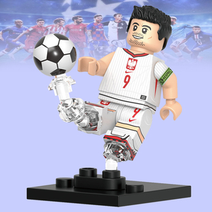 世界杯GH0638莱万多夫斯基足球波兰第三方儿童人仔拼装积木玩具