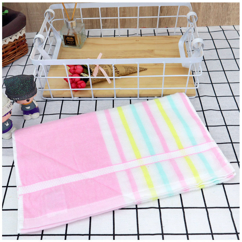 上海快鹿牌夏天丝光毛巾薄款棉女人舒适洗脸棉巾730清洁彩条巾