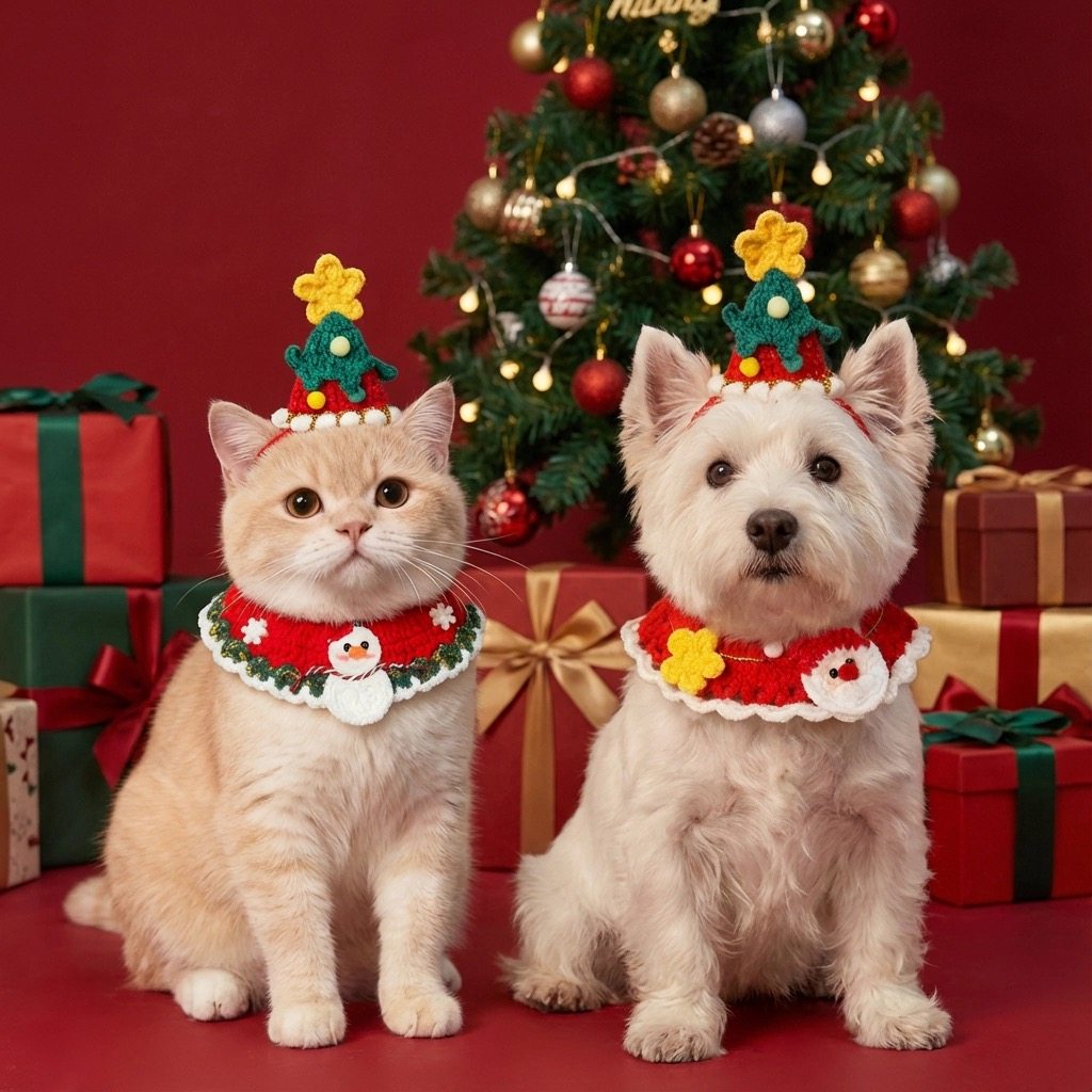 猫咪项圈圣诞节狗狗项链可爱新年装扮小猫猫宠物围巾针织围脖饰品