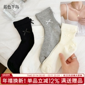 女士袜子甜美芭蕾风无骨袜高弹透气学生白色中筒袜可爱蝴蝶结少女