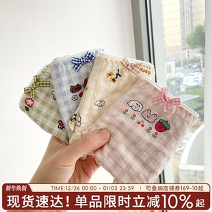 女士中低腰格子三角裤 可爱卡通小熊少女内裤 透气舒适 奶酥泡泡