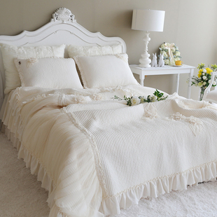 浪漫公主米色夏用被薄被床盖空调被夏季 韩式 纯棉床上用品四件套