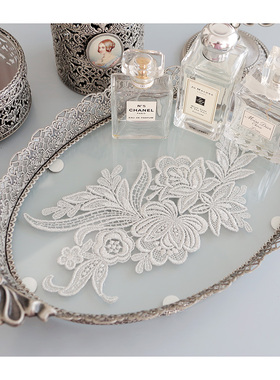 韩国定做  欧式复古化妆品收纳托盘 梳妆台整理盒 灰色蕾丝首饰盒