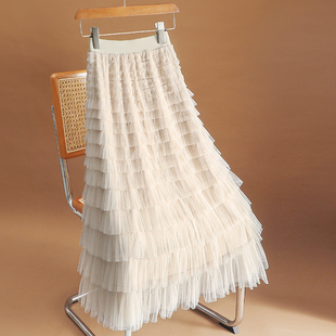 网纱半身裙女士夏季薄款2025新款高腰显瘦a字中长版大摆蛋糕裙子