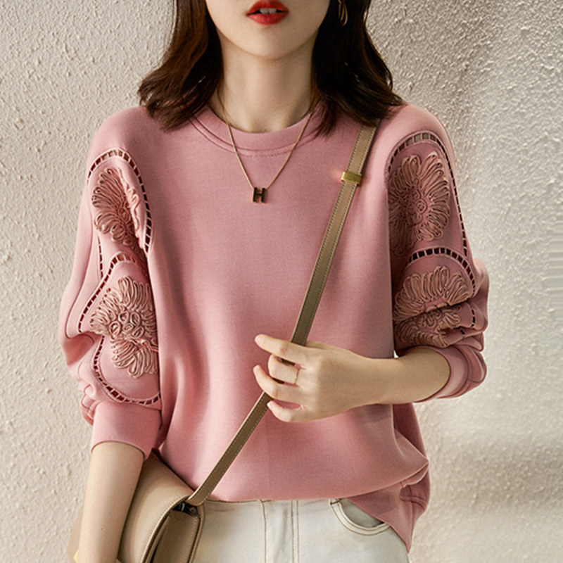 圆领卫衣女春秋薄款时尚洋气2025新款宽松慵懒设计感小众镂空上衣