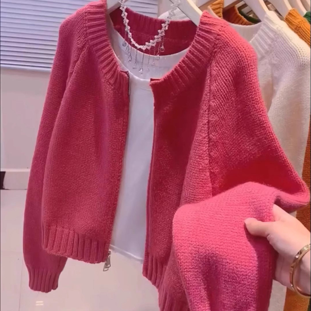 毛衣外套女春秋季2025新款宽松外穿慵懒风小个子拉链针织开衫上衣