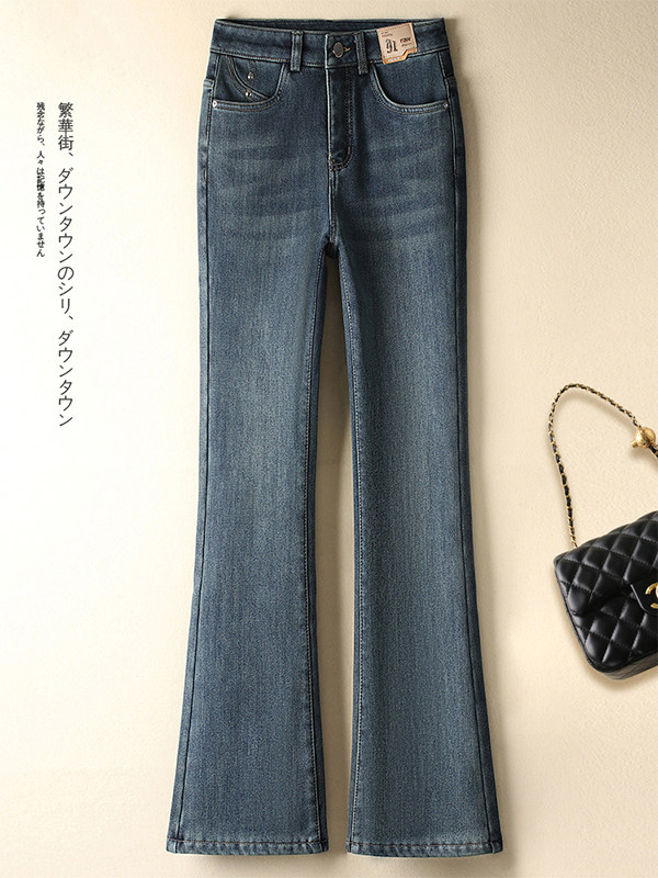 微喇牛仔裤女秋冬加绒2025新款高腰垂感修身直筒显瘦小个子马蹄裤