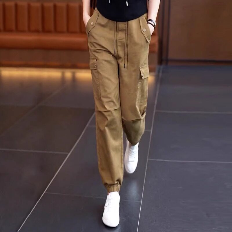 工装哈伦裤女春秋薄款2024新款高腰显瘦宽松束脚小个子休闲运动裤