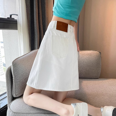 白色牛仔裙女夏季2025新款高腰显瘦a字中长款小个子休闲半身裙子
