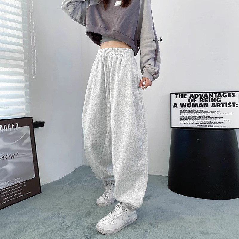 运动裤女夏季薄款2025新款直筒宽松束脚卫裤大码胖mm休闲阔腿裤子