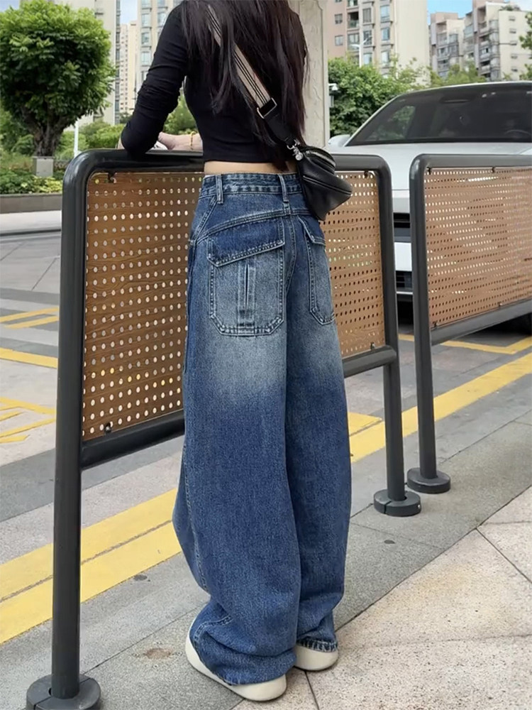 弯刀牛仔裤女秋冬加绒2025新款高腰大码胖mm显瘦小个子拖地阔腿裤