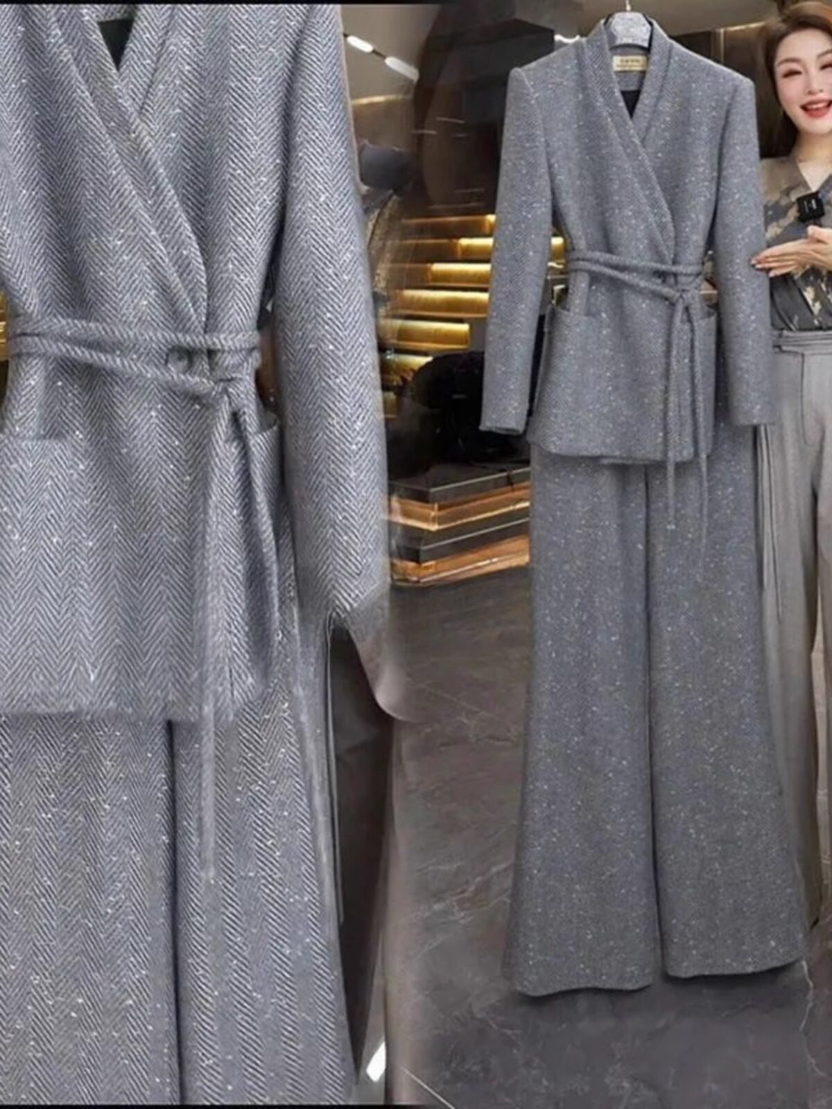 套装女秋冬2025新款高级感大码毛呢西装外套阔腿裤休闲时尚两件套