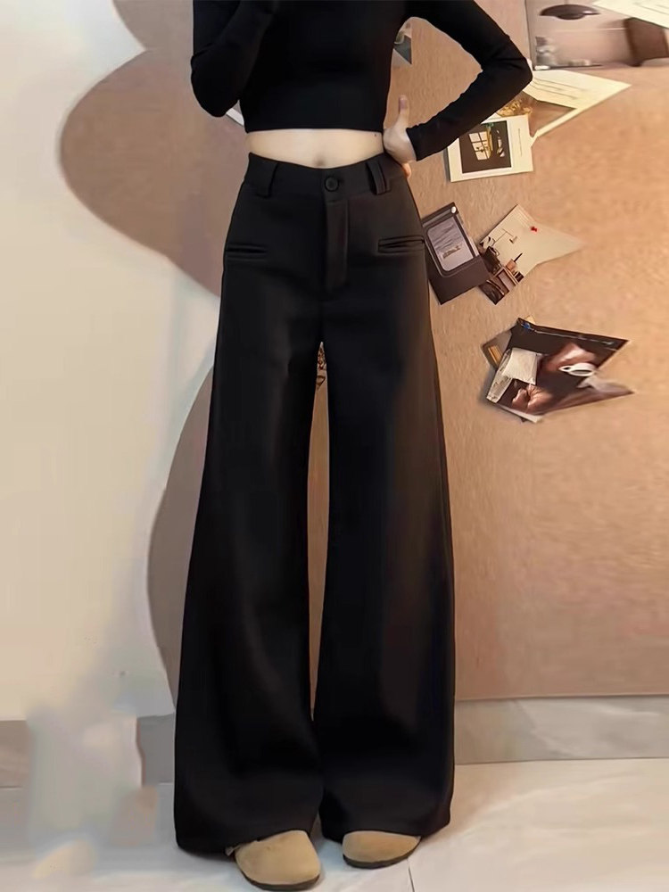 黑色西装裤女秋冬2025新款高腰显瘦直筒垂感小个子微喇叭阔腿裤子