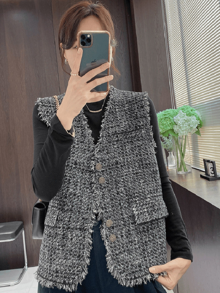 小香风马甲女外穿春秋季2025新款高级感无袖坎肩马夹背心外套上衣