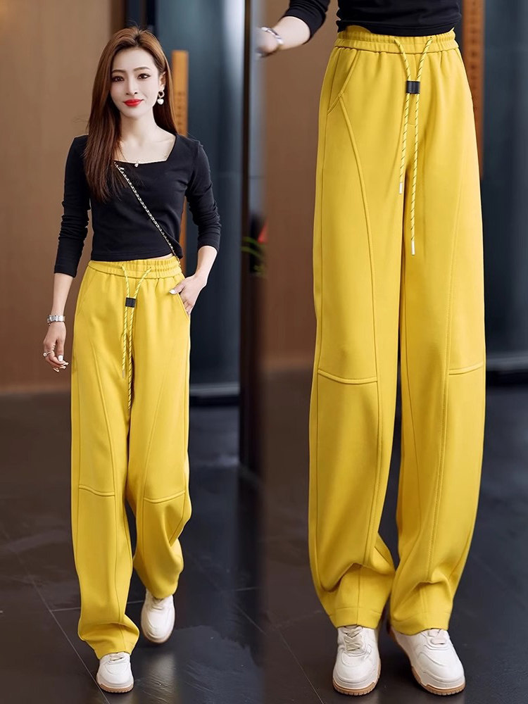 窄版阔腿裤女秋冬2025新款高腰垂感直筒小个子休闲运动香蕉卫裤子