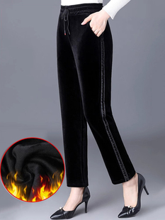 金丝绒哈伦裤女秋冬2025新款高腰直筒加绒加厚小个子休闲运动裤子